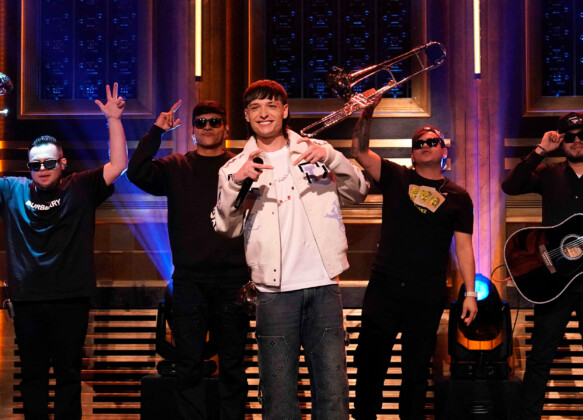Peso Pluma and his band performing on The Tonight Show Starring Jimmy Fallon (first regional Mexican music artist to do so) 